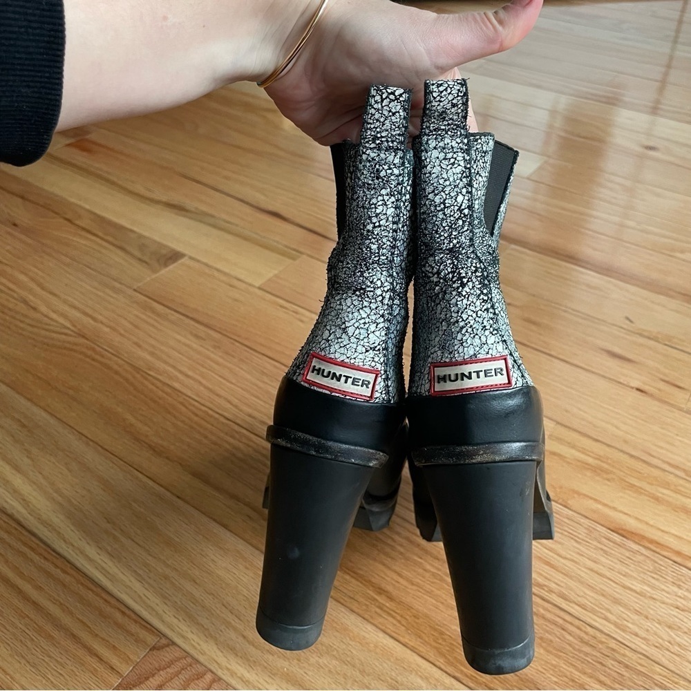 HUNTER Original White Black Cracked Leather Platform Heeled Chelsea Boots UK 5 - Picture 5 of 9